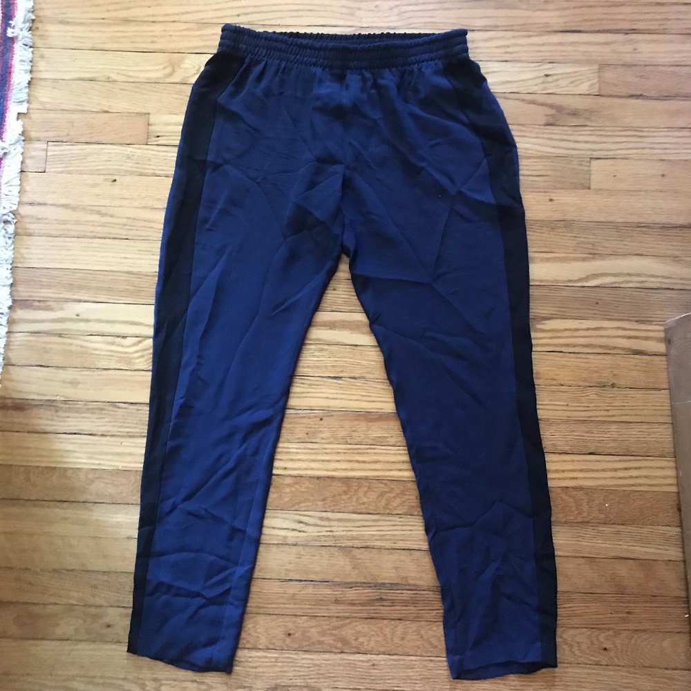 Theory silk pants with stripe down the side